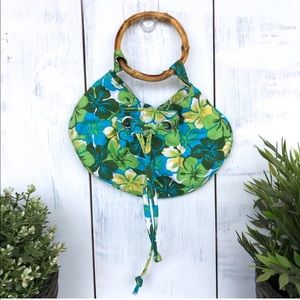 Vintage KMQ collection bamboo handle wristlet bag
